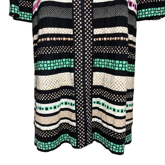 Diane Von Furstenberg Rose Print Silk Shift Dress Split Neck Striped Mini Size 4 - Picture 6 of 16